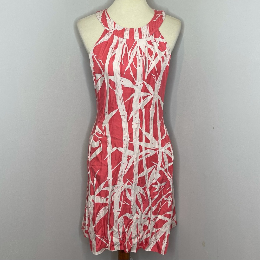 J McLaughlin Women 6 Pink Coral Bamboo Print Silk